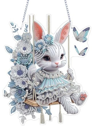 Diamond Painting Pasqua Bunny Doorte Ghirlanda | Immagini per finestre di pittura diamante fai da te | Diamond Art dipinge di pittura Pendente di Pasqua con catena | Dipinto diamanti conigli pasquali