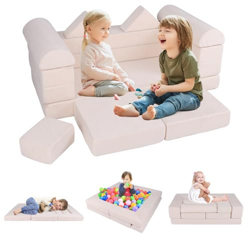 GOPLUS Modulares Kinder Spielsofa, Kindersofa aus Schaumstoff mit Wildlederstoffbezug, modulares Sofa zum Spielen & Schlafen, Kindermöbel für Spielzimmer, für Jungen & Mädchen ab 3 Jahren (Beige)