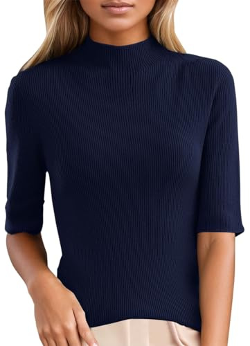 CGGMVCG T-Shirt Confortable pour Femme Pull Coupe ajustée col Montant Manches Courtes Couche de Base Haut décontracté pour Femme