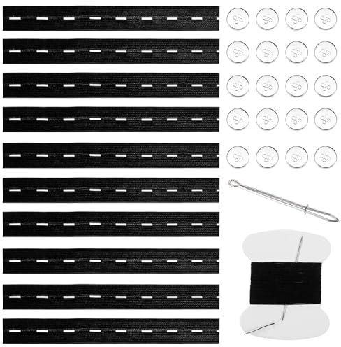 BOHUIZ 10 Stück Hosenbunderweiterung, Elastisch Hosenversteller Verstellbare Elastischer Hosenbund mit Nähzubehör Hosenbund Enger Machen für Hosen Jeans Rock Damen Herren(Schwarz)