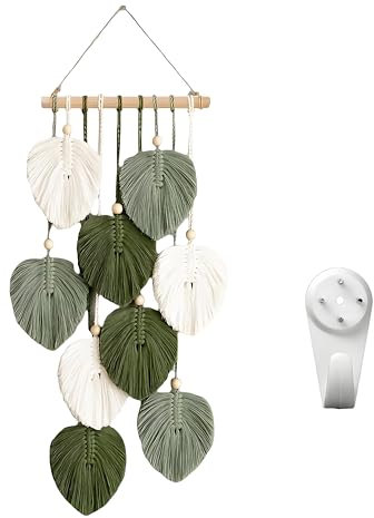 Arazzo Da Parete In Macramè, Decorazione Da Parete In Macramè, Macramè Appeso a Parete, Legno e Foglie Arazzo Appeso Per Camera Da Letto, Soggiorno, Cameretta Dei Bambini, Decorazione Da Parete