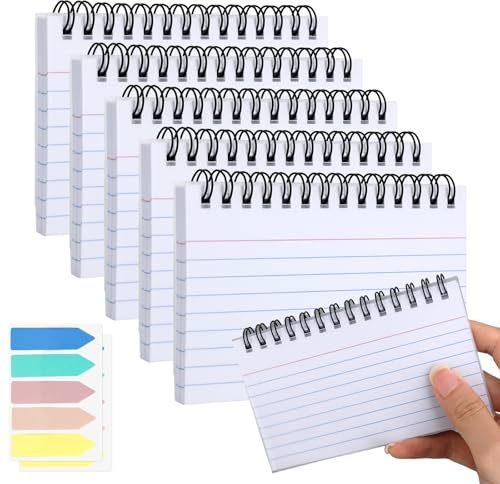 250 Stück Karteikarten Liniert Weiß, Karteikarten Groß Weiß Lernkarten Kinder, Back to School Clean Girl Spiral Flashcards mit Transparenter Abdeckung 12.5x7.5cm, Index Cards mit 200 Register