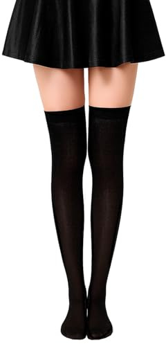 ADLABLD Calze alte coscia tinta unita collant opachi a vita alta con piedi collant in microfibra opache calze autoreggenti, nero, taglia unica