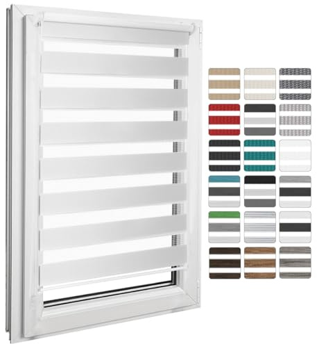 Home Vision Store Enrouleur Jour Nuit sans perçage sur Mesure 20 Couleurs Tissu Largeur 30-129 cm Hauteur 120-220 cm Store intérieur Jour Nuit tamisant occultant Design Moderne