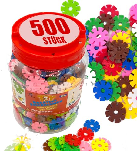 Smart-Planet 500 Steckblumen in Dose – Motorikspielzeug ab 3 Jahren – Lernspielzeug & Steckbausteine zum Bauen – 8 Farben – Fördert Kreativität & Feinmotorik – Geschenkidee für Kinder