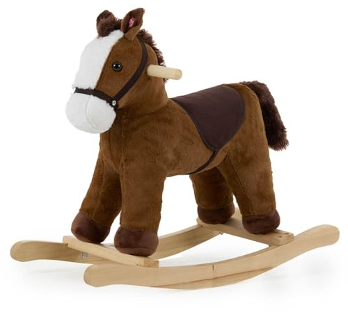 Puggle Plush Wooden Rocking Horse with Sounds - Brown (18 Months - 3 Years)