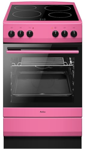 Amica SHC 11508 Pi Standherd / 50cm / Freistehend / Pink / Glaskeramikochfeld mit 4 Feldern / 67 Liter Backofen / Steam Clean Backofen / Cool Door 3 / Restwärmeanzeige
