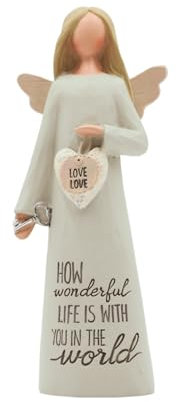 Blossom Bucket Angle Love Love Hand Painted Resin Decorative Figurine with Heart Resin with Message | Decoration for Living Room, Bookshelf for Family & Loved Once’s, White