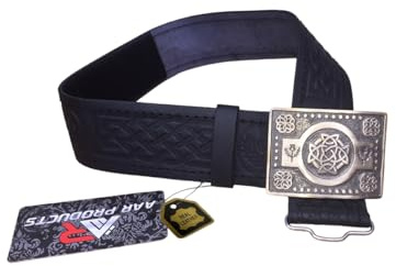 AAR Svart läder tisteldesign skotsk högland kilt bälte med antik finish spänne, 17041631, S