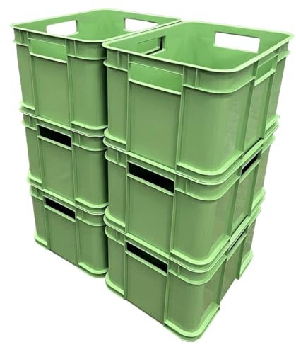 6 x 16 Litre Small Unibox Industrial Stacking Plastic Storage Boxes Containers Crates (Green)
