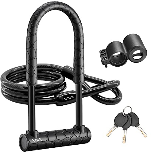 Bike U Lock,Heavy Duty Combination Bicycle u Lock Shackle 4ft Length Security Cable with Sturdy Mounting Bracket and Key Anti Theft Bicycle Secure Locks