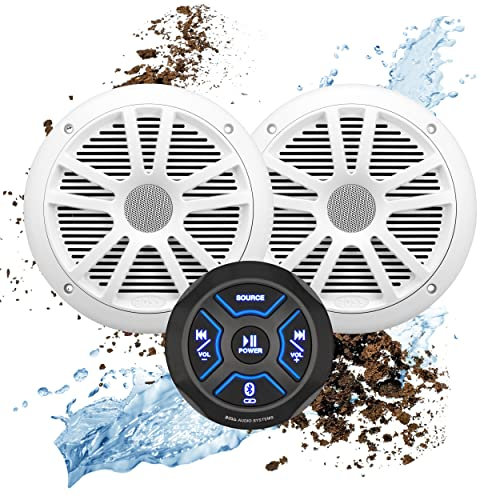 BOSS Audio Systems MG150W.6 Haut-parleurs marins et récepteur de jauge (amplificateur 2 CH intégré) - IPX6 résistant aux intempéries, audio Bluetooth, pas de CD, USB, entrée auxiliaire, haut-parleurs