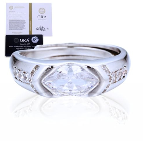 HALUKAKAH Anillo para Hombre Ojo de Horus con Moissanita Plata de Ley 925 Baño en Platino con Certificado,Diamantes Laboratorio Marquesa Engaste en Garras,para Compromisos,Bodas,Talla Ajustable