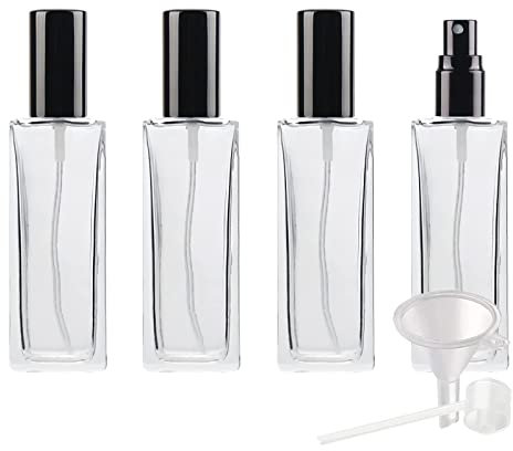 BasicPacking 4 Pièce Vaporisateur en Verre Transparent 30 ml con Pulvérisateur Noir, Rechargeable Verre épais Flacons de Parfum Atomiseur Bouteille pour Hommes et Femmes, Bouteille de voyage