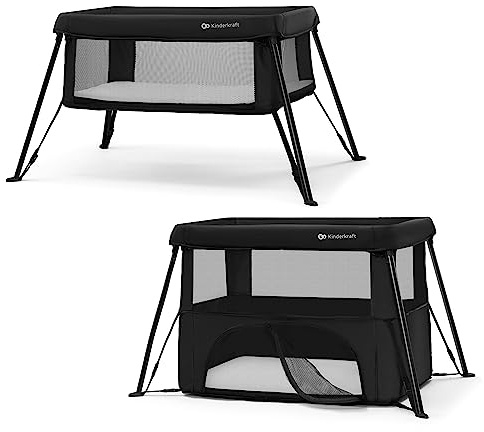 Kinderkraft CAMI Babybett 3 in 1, Reisebett Baby ab Geburt bis 3 Jahre, Laufgitter Funktion, Einfache kompakt zusammenklappen, Reiserucksack enthalten, Zwei Ebenen, Schwarz