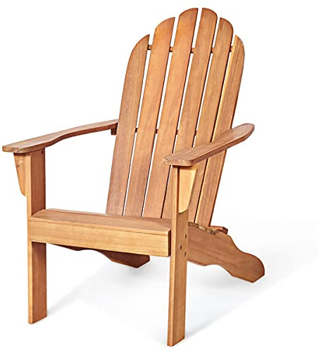 KOMFOTTEU Silla Adirondack de Madera de Acacia, Silla de Jardín con Respaldo Alto y Reposabrazos, Sillón de Exterior Ergonómica con Carga 160 kg, Silla Tumbona para Patio, Terraza, Balcón (Natural)