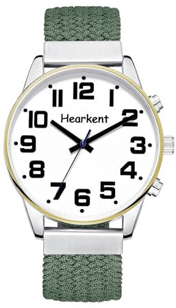Hearkent Orologio parlante da uomo con voce francese grandi numeri per non vedenti, ciechi o anziani, Nylon verde, Classico