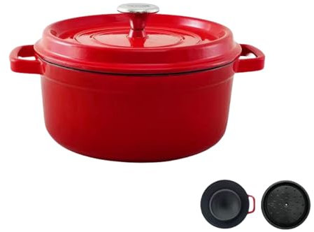 Casserole Dish Cast Iron Braising Pan Oval, Cast Iron Pot with Lid，Red Non-Stick Ovenproof Enamelled Casserole Pot, Good Sealing, Lightweight, for All Heat Source (24CM-3.8L)