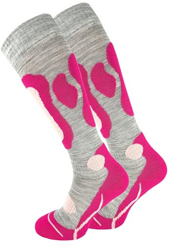 Cotton Prime 2 Paar Skisocken für Damen & Herren - Warme Ski Socken, Thermo Winterstrümpfe mit Polsterung, Kniestrümpfe, Skistrümpfe für Winter, Snowboarding, pink, Gr. 39-42