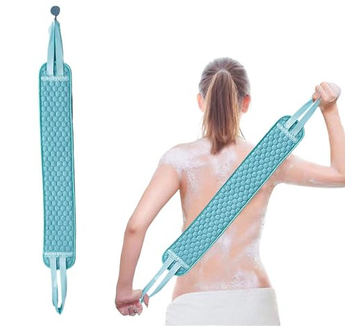 Goiern Rückenbürste Körperbürste, 75cm Länge Rückenschrubber Massagebürste, Schrubber Bürste für Körper Rücken Peeling Bad mit 2 Griffe, Dusche Waschhilfe (Blau)