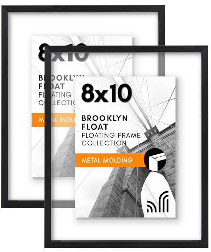 Americanflat Aluminum 8x10 Floating Picture Frame Set of 2 in Black - Use as 8x10 Picture Frame or 5x7 Floating Frame - Photo Frame with Slim Metal Molding and Plexiglass with Hanging Hardware