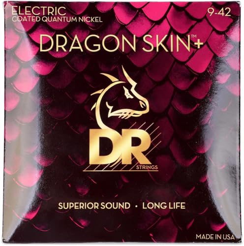 DR Strings DRAGON SKIN+ - Coated Quantum Nickel Electric Guitar Strings – DEQ-9 – Superior Sound with Comfortable Feel & Long Life – Light 9-42
