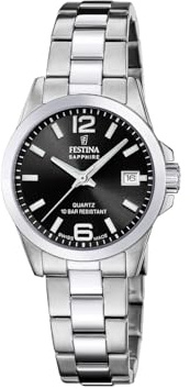 Festina Swiss Made Damen Armbanduhr Edelstahl 316L Silber - Quarzwerk - Kratzfestes Saphirglas - Wasserdicht 10 ATM - Datum F20049/6 Classic Steel