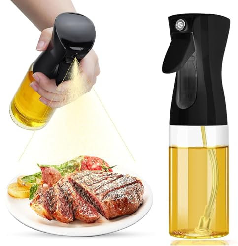 Criveple Spruzzatore olio, flacone spray per olio, 200 ml, spray per olio per cucinare, spruzzare aceto, nebulizzatore per cucinare, cuocere, grigliare, pasta, insalata (nero)