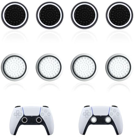 Dreamil Silikon Joystick Kappen 8 StückRutschfeste Gamepad Caps Hochwertiges Silikonmaterial Controller Sticks Grips für PS5/PS4/PS3（Schwarz/Weiß）