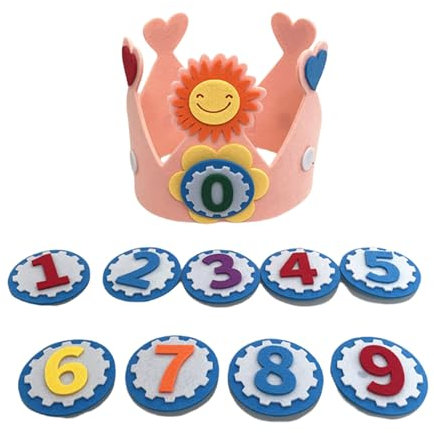 Geburtstagskrone Kinder in Pink,Baby Geburtstagskrone Stoffkrone für Kinder mit Auswechselbaren Zahlen von 0-9,Krone Geburtstags für Mädchen und Jungen,Kinderparty Dekoration für Geburtstagsfeiern