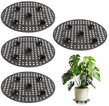 Set di 4 sottovaso per piante in vaso, rotondo, griglia di drenaggio, protezione delle radici delle piante, interno ed esterno, 30 cm