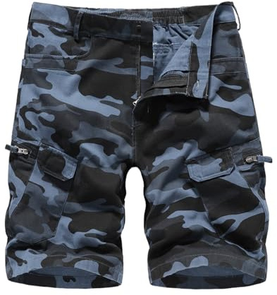 Misfuso Short Bermuda Homme Coton Multi-Poches Taille Élastique Bleu C 4XL