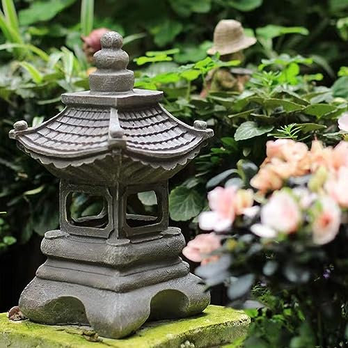 Farol solar de pagoda, estatua de resina impermeable de 34 cm, lámpara japonesa de camino de jardín para decoración de paisaje de jardín zen