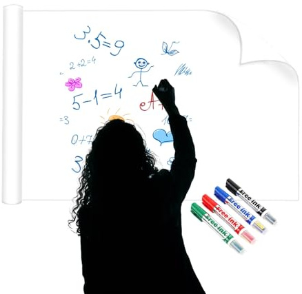 Pellicola da parete for lavagna bianca multiuso 3,9x32 piedi - Adesiva statica, impermeabile e resistente - Taglio personalizzato for adattarsi a qualsiasi spazio - Ideale for camerette, uffici e aule