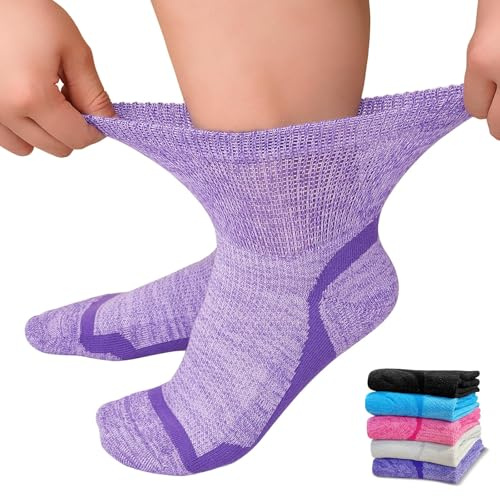 ZFSOCK Chaussettes Diabétiques Homme Femme: Chaussette Bambou Sans Elastique Extra Large Sans Couture Non Comprimantes Amples Socquettes Classiques Diabetique Assortis 5 Paires Taille 35-38