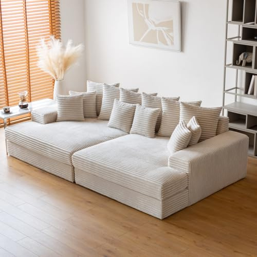 CONCEPT USINE Canapé 4 Places Cardiff Velours Côtelé Beige 262cm