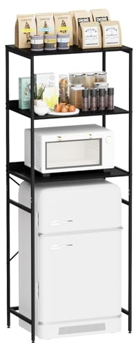 QieerHior Mini Fridge Shelf Mini Fridge and Microwave Stand Over Mini Fridge Storage Rack 3 Tier Microwave and Fridge Stand Suitable for Dorm, Kitchens, Offices, Black
