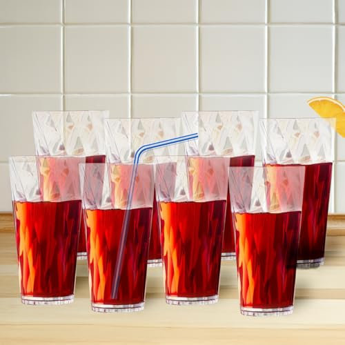 Garden Mile 600ml Acrylic Clear Highball Drinking Glasses - Hot Tub Safe Glasses Tumblers Set - Outdoor Glasses - Stackable Large Water Drinking Glasses - Set of 8