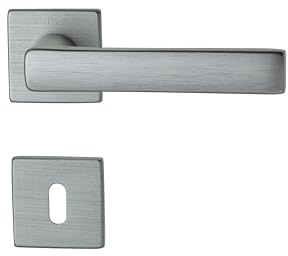 Maniglia per porte interne 7900-GHIDINI, in alluminio, in diverse finiture, con rosetta quadrata 50x50x5 mm e bocchetta foro CHIAVE, adatta per porte con spessore di 38-42mm (MERCURY)