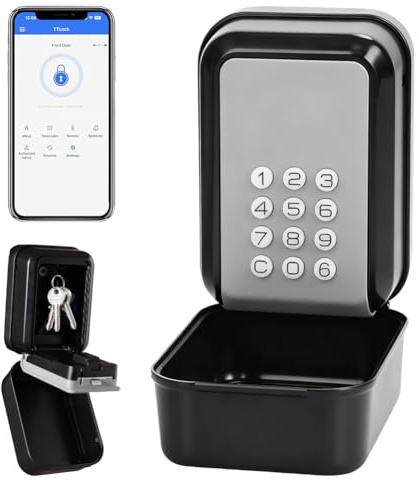 Caja fuerte para llaves, caja fuerte inteligente para llaves, Bluetooth, compatible con aplicación TTLock y código PIN, caja de bloqueo impermeable con código de 12 dígitos para casa, garaje
