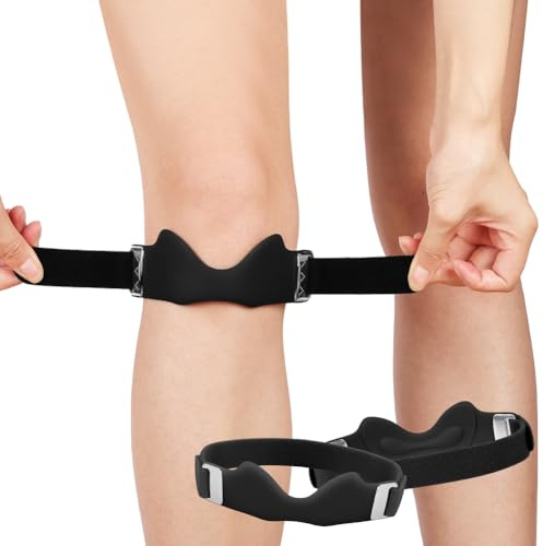 Beugo Fascia per ginocchio rotuleo Cinturino, Fascia regolabile in silicone Ginocchiera, Tutore Ginocchio Rotulea per Palestra, Escursionismo, Basket, Baseball, Pallavolo, 1 Pezzi, Nero