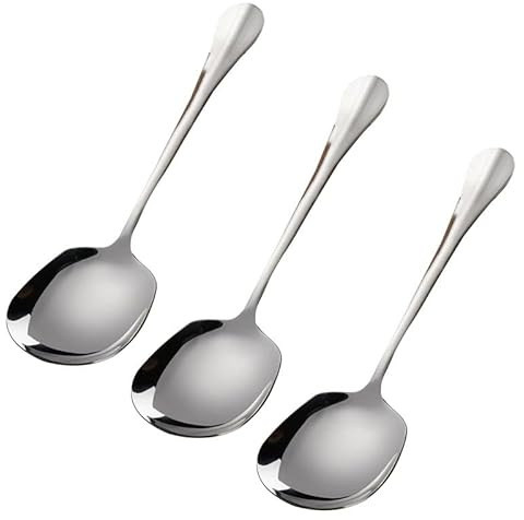 Cuchara grande de acero inoxidable, utensilio ergonómico para arroz y ensalada, 20,5 cm, color plateado, paquete de 3