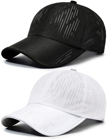 AYPOW 2-pack snabbtorkande baseballkeps män kvinnor, andningsbart nät ostrukturerad löparhatt, UV-skydd lätt justerbar vikbar utomhussporthatt för träning vandring promenader golf