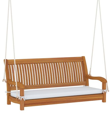COSTWAY Banco Columpio de Jardín de 2 Plazas, Banco Colgante de Madera de Acacia con Cojín, Ganchos en S, Asiento de Listones, Respaldo y Reposabrazos, Silla Colgante para Exterior Patio, Carga 360 kg