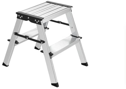 Amig Taburete Plegable 2 Peldaños Aluminio 39x44x30 cm | Ligero y fácil de transportar. Peldaños antideslizantes y plegado compacto.