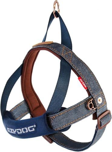EzyDog Quick Fit Dog Harness | Dog Harness Small, Medium, Large, K9 Dog Harness, Reflective Stitching, Water Resistant Materials, No Pull (Denim)
