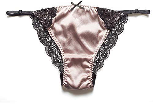SilRiver Tanga Hipster Slip - Mutandine Sexy in Satin di Seta e Pizzo Leavers Stretch, da Donna (S/M, Deauville Malva)