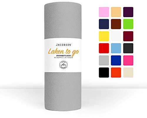 Jacobson Laken to GO Spannbettlaken Jersey Spannbetttücher Bettlaken 50% Baumwolle 50% Polyester (90x200-100x200cm 1er Set, Grau)