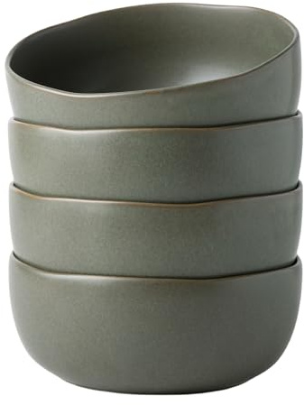 AmorArc Stoneware Cereal Bowls for Kitchen, 28oz Large Ceramic Soup Bowls Set of 4 for Meal,Snacks,Soup, Oven, Microwave&Dishwasher safe Kitchen Bowls with Wavy Rim, Reactive Glaze Matte