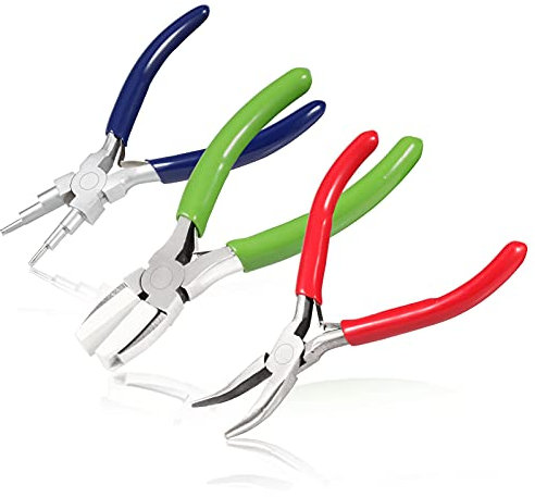 LEONTOOL 3-teiliges Schmuckzangen-Set mit 6-in-1-Schlaufenzange, Nylon-Nasenzange, gebogene Nasenzange für Schmuckherstellung, Draht, Perlenschlaufen, Formen, Heimwerken, Hobby-Projekte